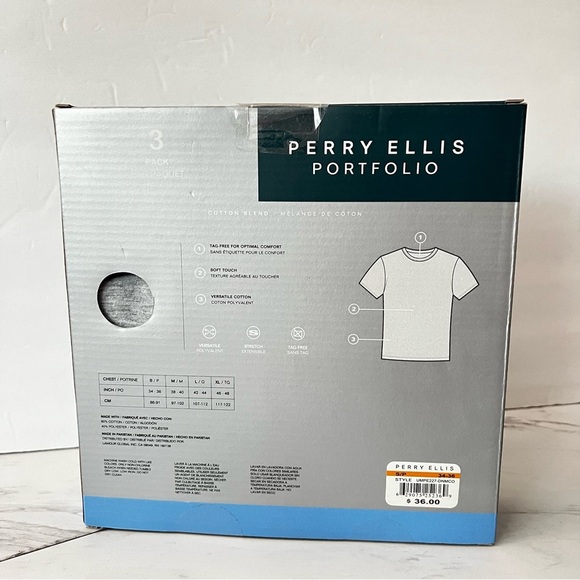 Perry Ellis Portfolio Men's Crew Neck T-Shirts Size Small 3 Pack Black Navy Gray - Picture 3 of 8